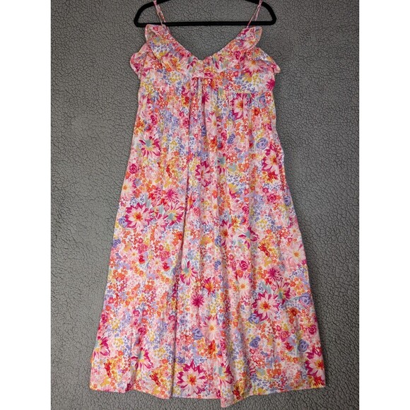 H&M Maxi Cotton Sun Dress Floral Flounced Size Large Ruffle Boho Bloom Cottage - Picture 1 of 11